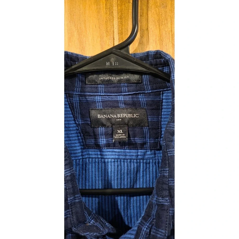 Banana Republic Button Up Shirt Mens XL Blue Check Long Sleeve Untucked Slim Fit